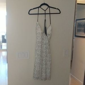 Black and white lace floral spaghetta strap dress